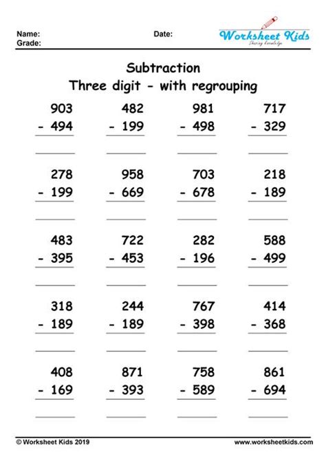 3 digit subtraction with regrouping|Subtraction With Regrouping .